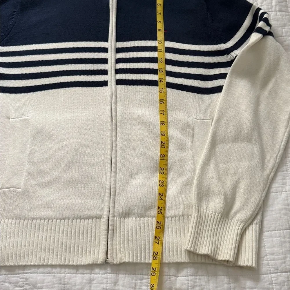 Tommy Hilfiger Men’s Navy & White Stripe Full Zip Cotton Sweater Nautical Size L - Picture 9 of 11